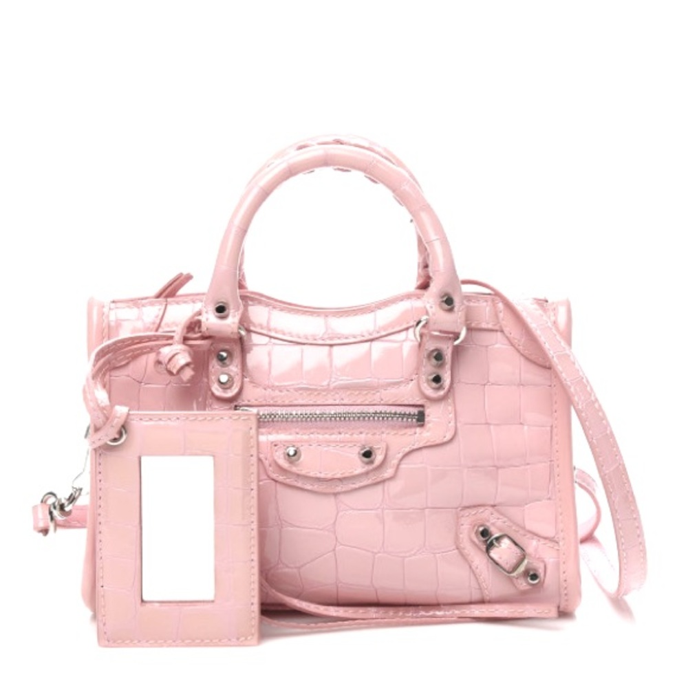 *RARE* Balenciaga Patent Crocodile Embossed Nano City Light Pink